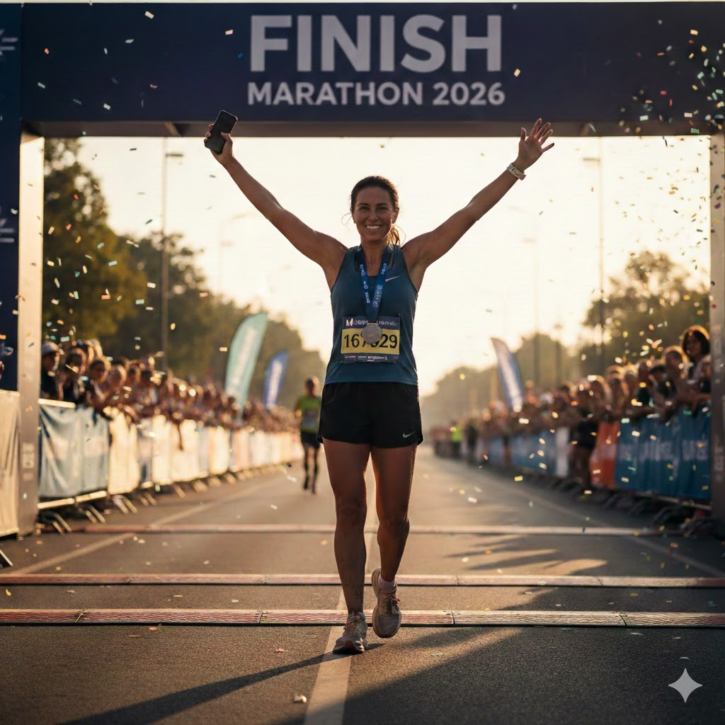 마라톤 결승선 통과하는 모습